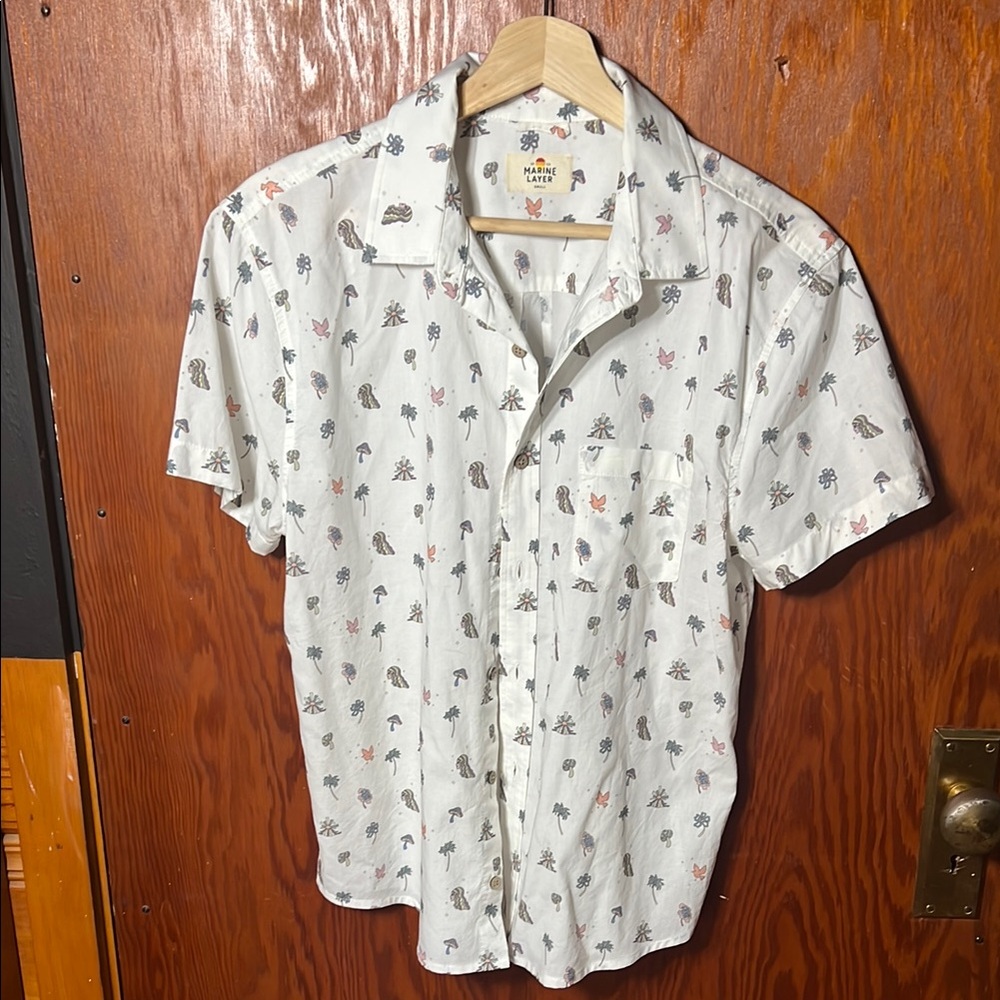 Marine Layer White Casual Button Down Shirt with Short Sleeves
